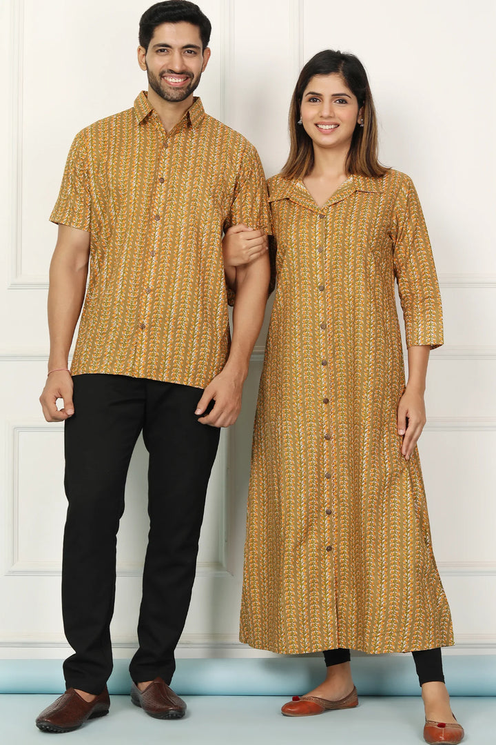 Stylish Mustard Gown with Matching Shirt: Couple Set