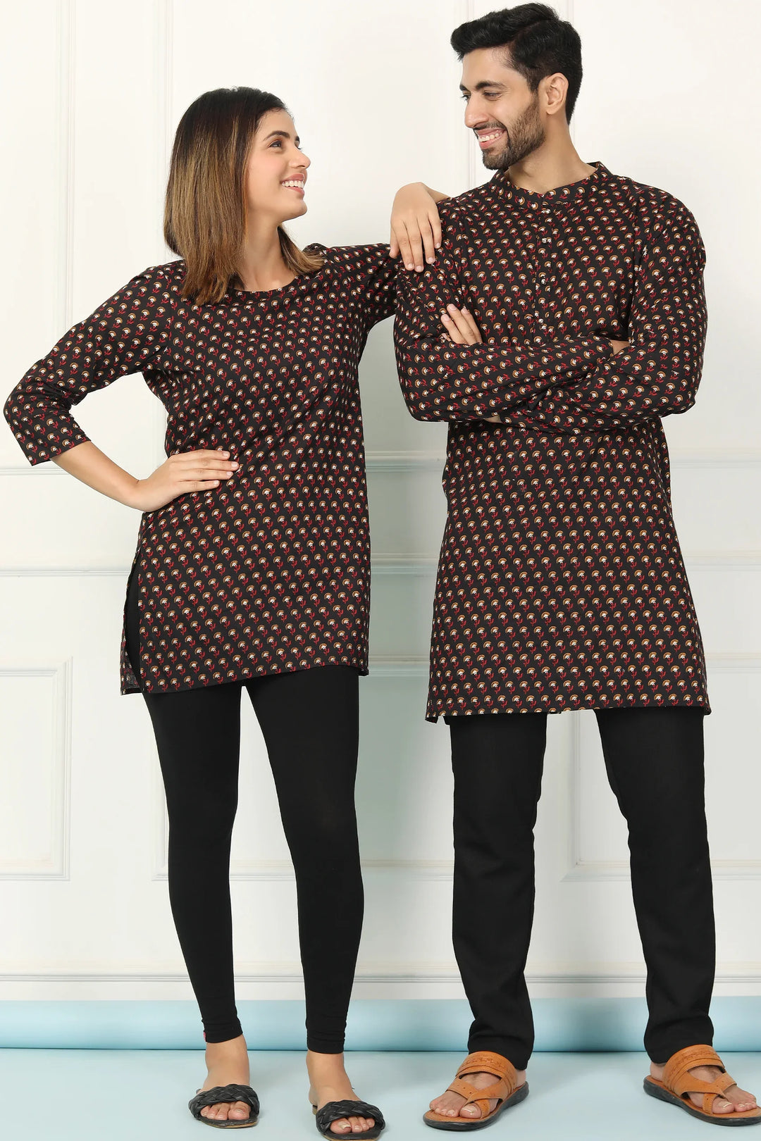 Black Printed Short Kurti & Matching Kurta Couple set