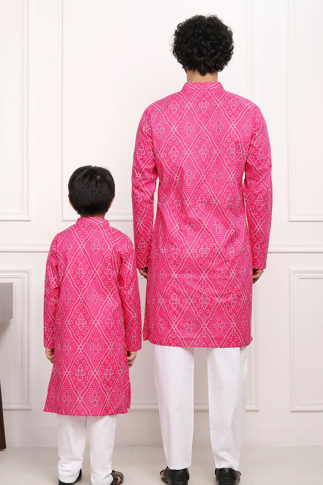 Like Father and Son : Matching Fuchsia Jaipuri Kurta Set for Father and Son