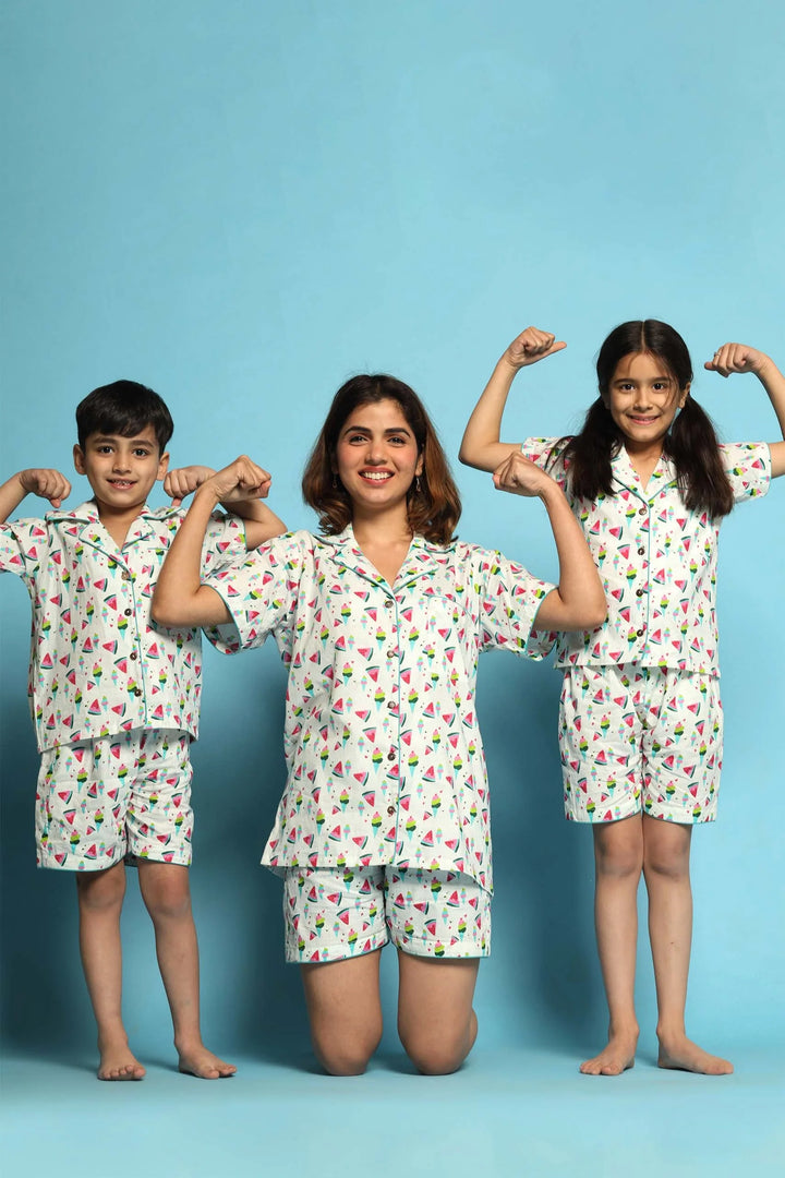 Watermelon Wonders Matching Watermelon Printed Night Suit Set For Mom, Daughter and Son