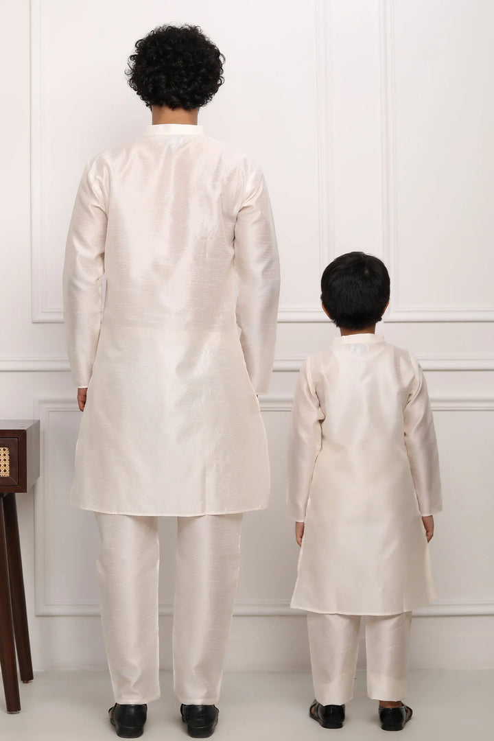 Exquisite  Ivory Silk Kurta Pyjama For Father And Son