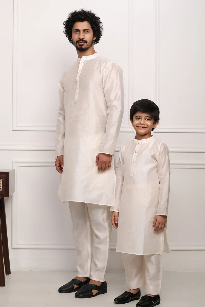 Exquisite  Ivory Silk Kurta Pyjama For Father And Son