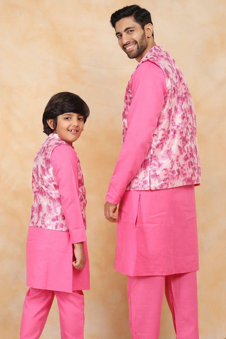 Floral Fuchsia Fiesta: Matching Kurta Pyjama Father & Son Twin Set