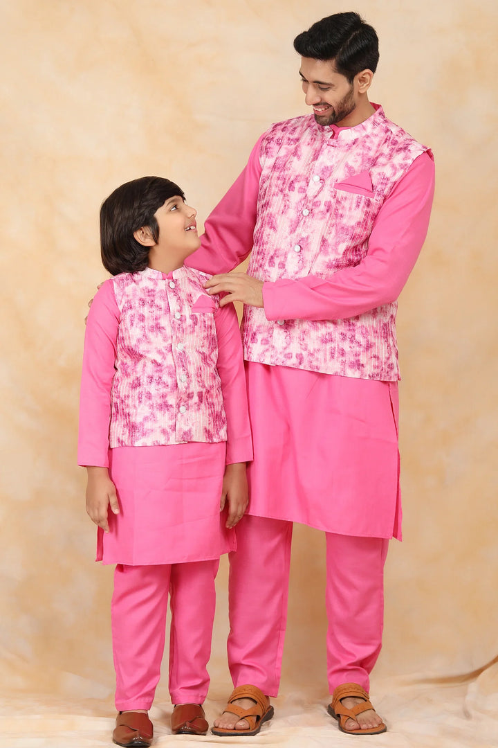 Floral Fuchsia Fiesta: Matching Kurta Pyjama Father & Son Twin Set
