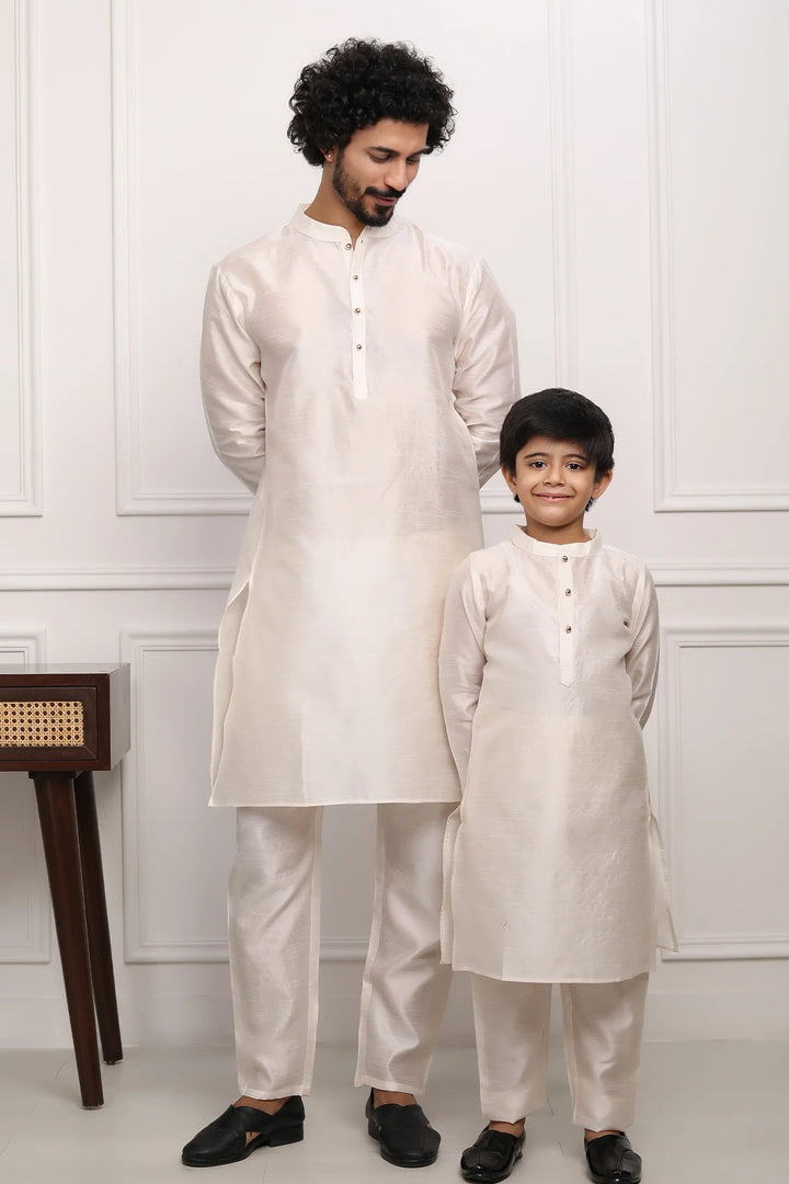 Exquisite  Ivory Silk Kurta Pyjama For Father And Son
