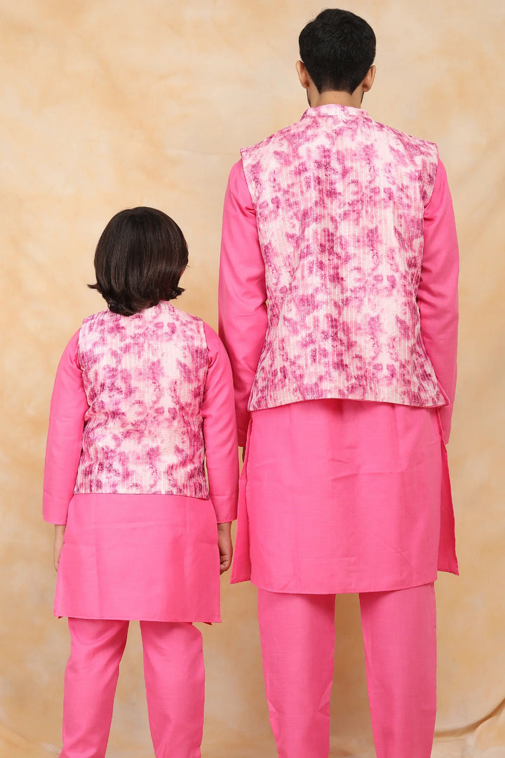 Floral Fuchsia Fiesta: Matching Kurta Pyjama Father & Son Twin Set