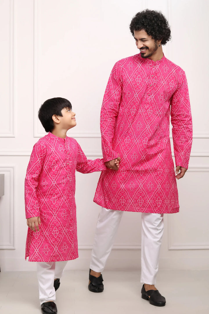Like Father and Son : Matching Fuchsia Jaipuri Kurta Set for Father and Son