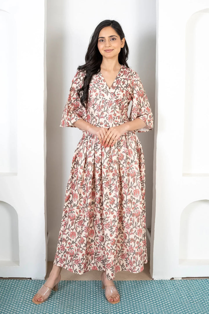 Mommy & Me Matching Maxi Dresses: Red Floral Print on Cream | Summer Comfort