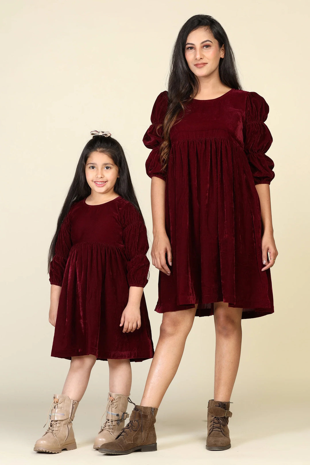 Mom & Daughter Duo: Stunning Maroon Velvet Samaira Dresses