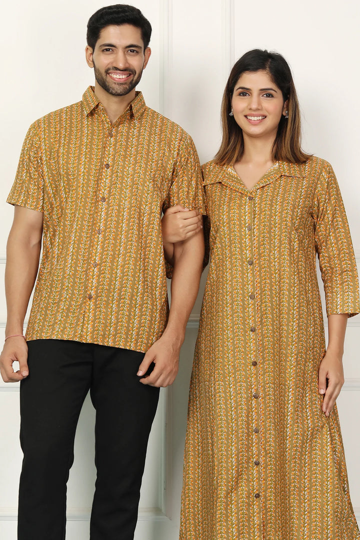 Stylish Mustard Gown with Matching Shirt: Couple Set