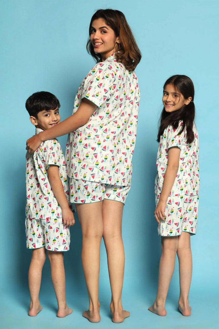 Watermelon Wonders Matching Watermelon Printed Night Suit Set For Mom, Daughter and Son