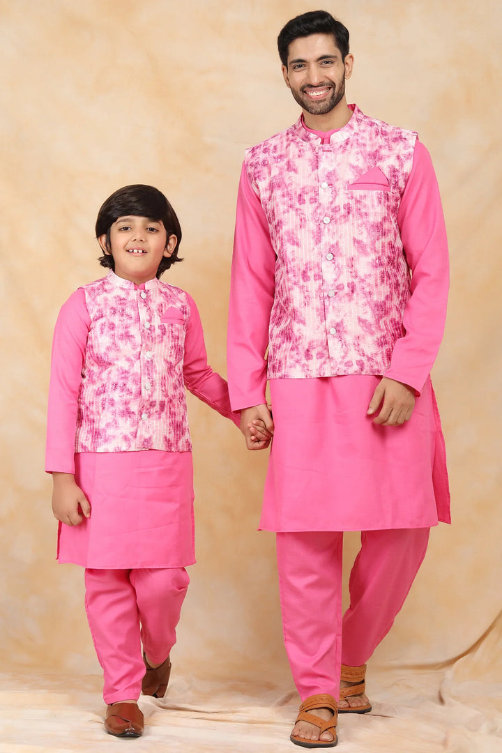 Floral Fuchsia Fiesta: Matching Kurta Pyjama Father & Son Twin Set