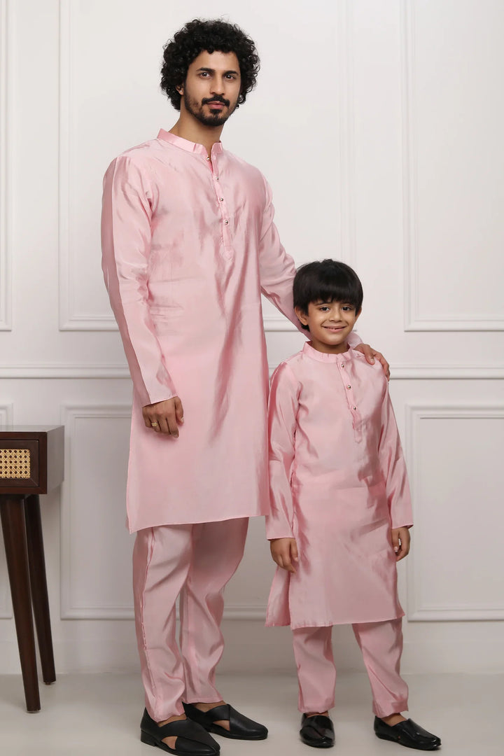 Exquisite Peach  Silk Kurta Pyjama  Father & Son Twin Set