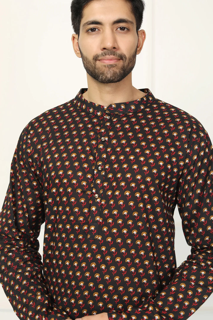 Black Printed Short Kurti & Matching Kurta Couple set