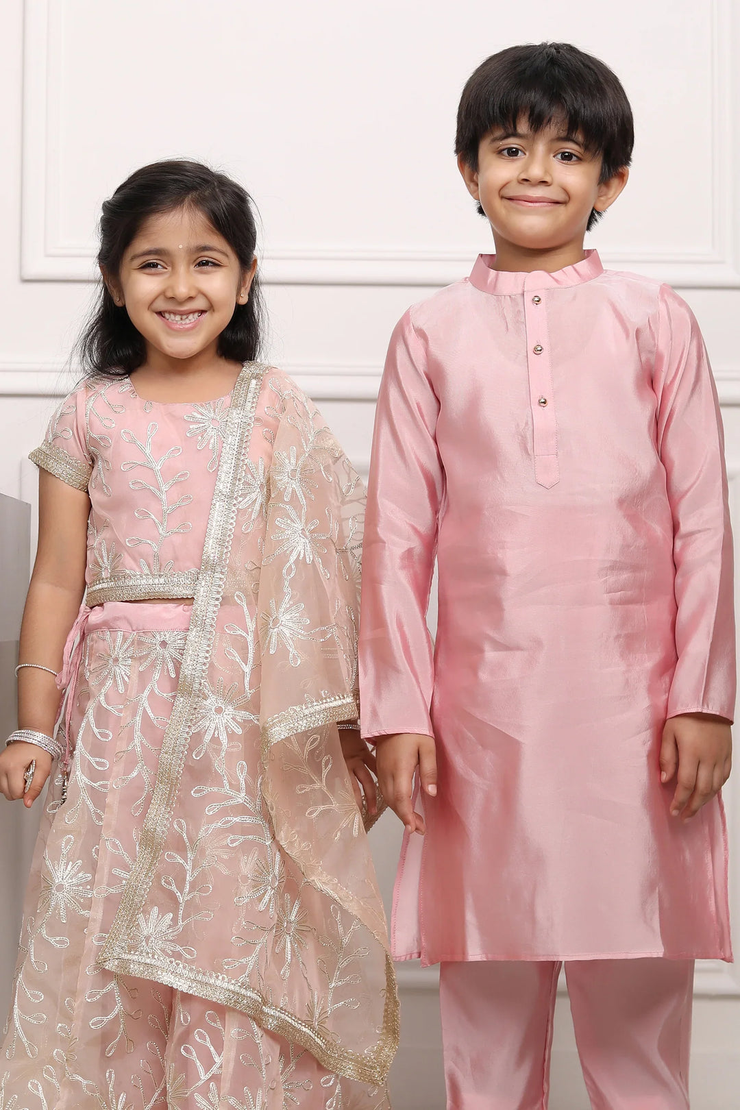 Peach Gota Patti Lehenga Choli with Matching Kurta Pyjama Twin Set