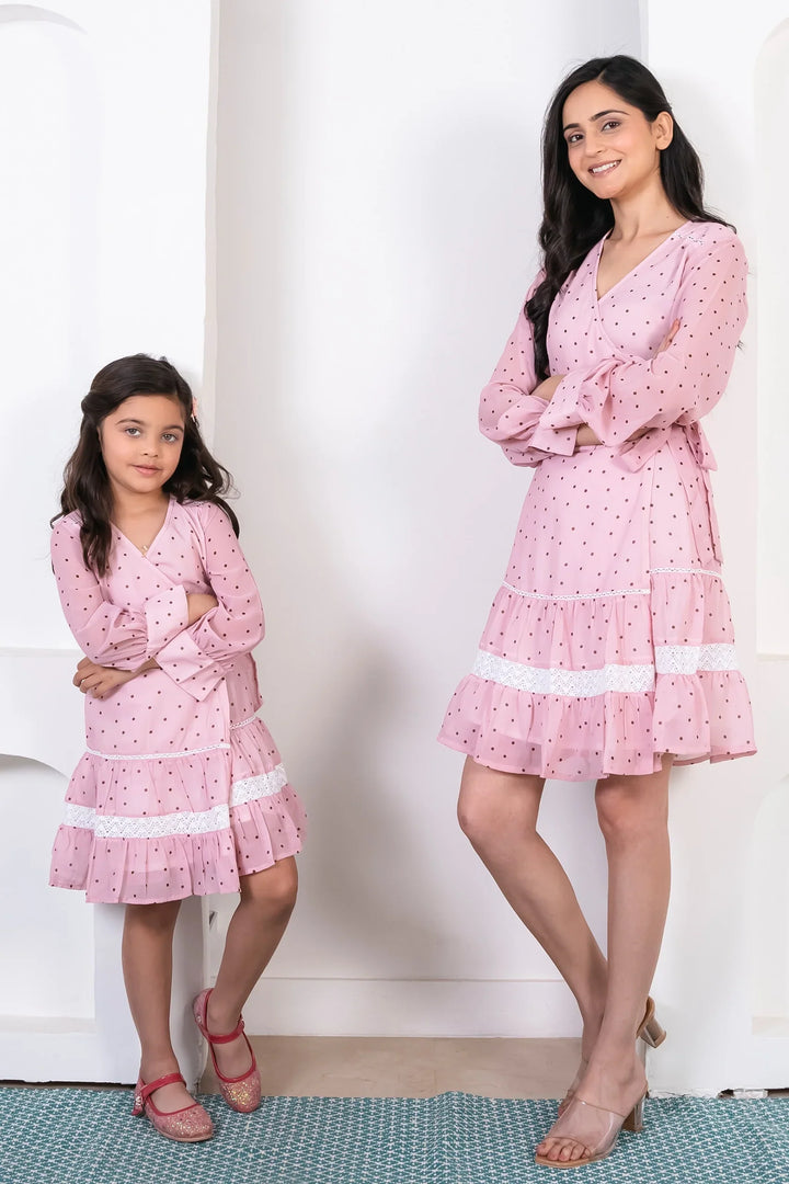 Rosy Pink & White Lace Mommy & Me Summer Dress Set