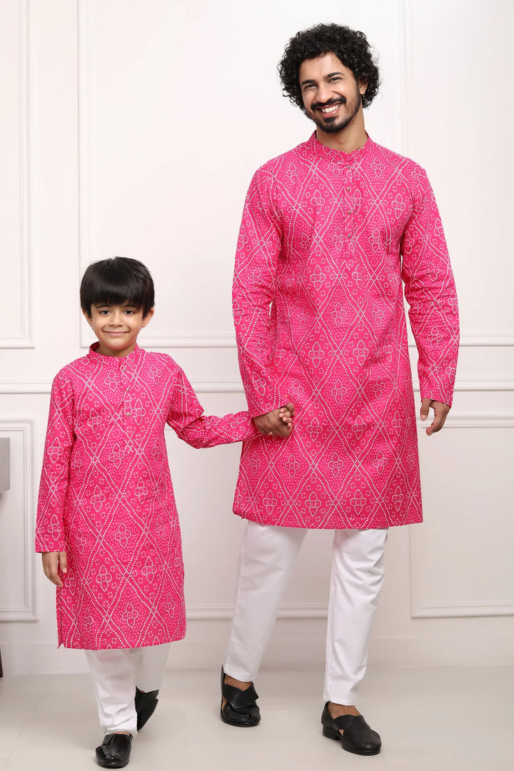 Like Father and Son : Matching Fuchsia Jaipuri Kurta Set for Father and Son