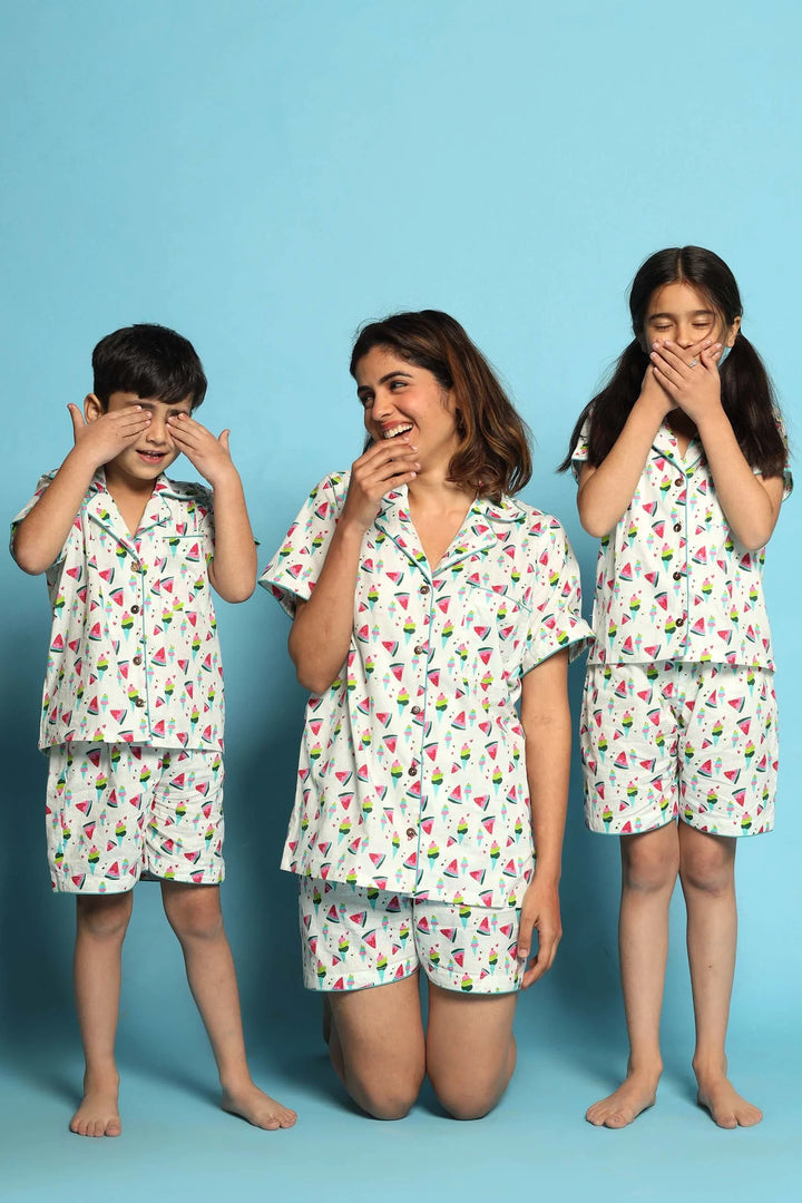 Watermelon Wonders Matching Watermelon Printed Night Suit Set For Mom, Daughter and Son