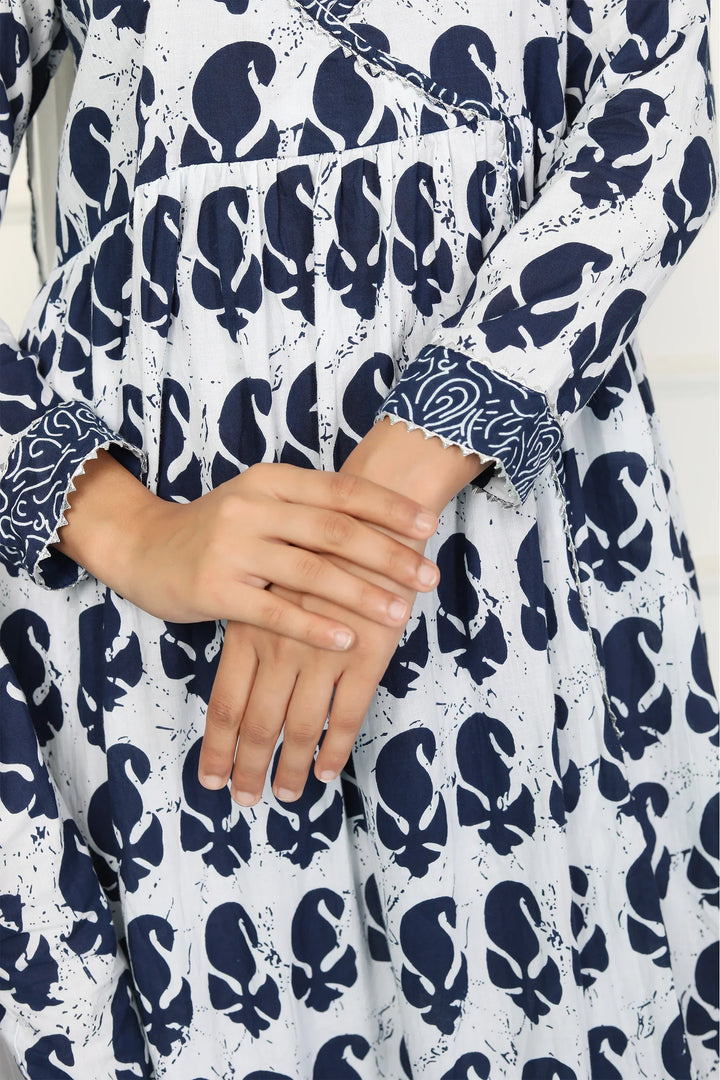 Navy and White Indigo Coordinated Printed Kurta Pyjama Couple Twin Set for a Stylish Ensemble
