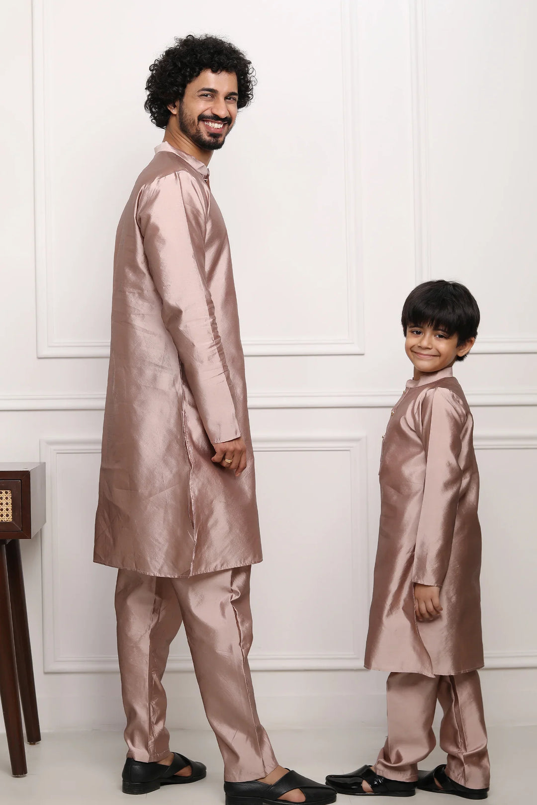Exquisite Beige  Silk Kurta Pyjama Father And Son Twin Set