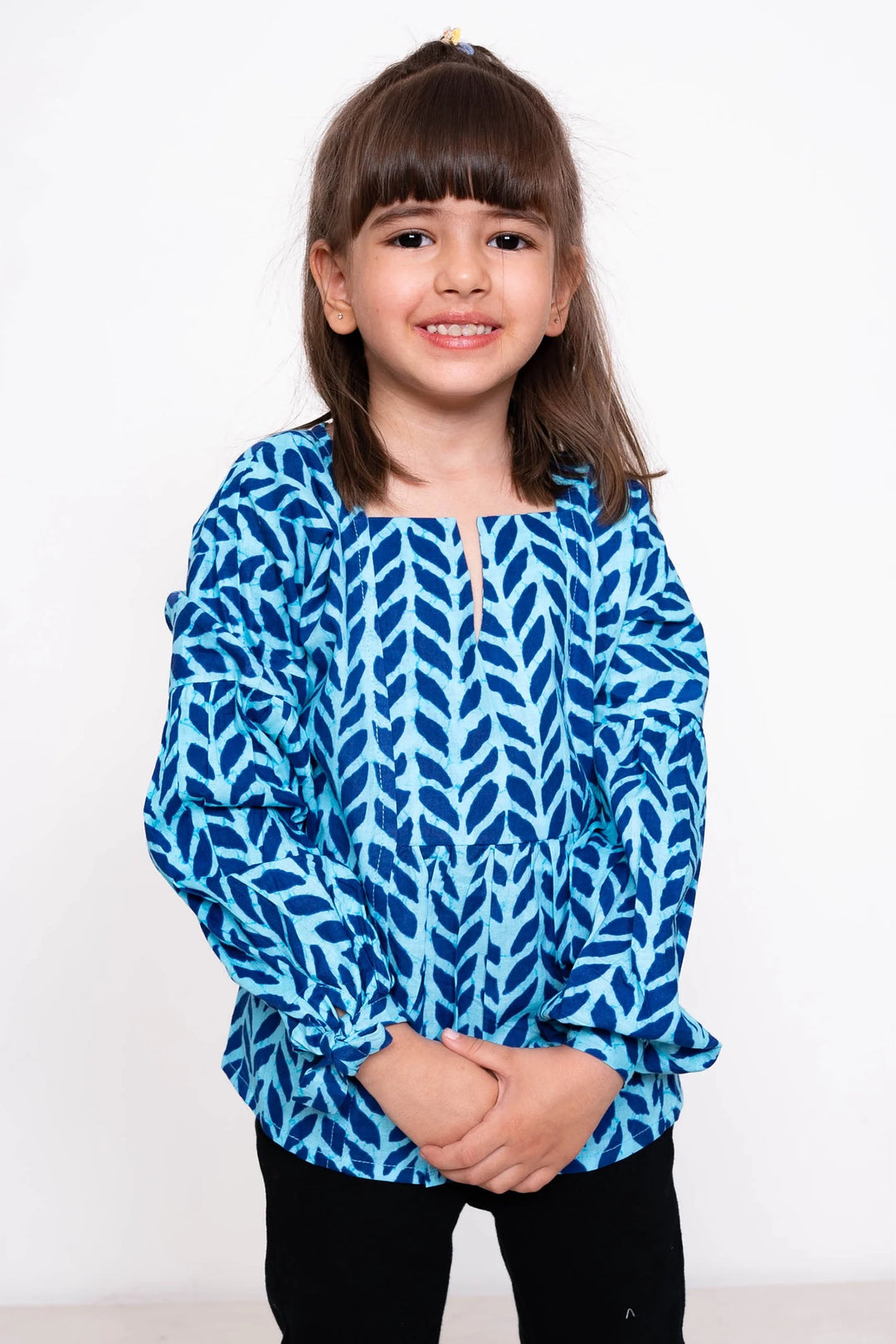Blue Leaf Printed Matching Top & Shirt For Brother and Sister
