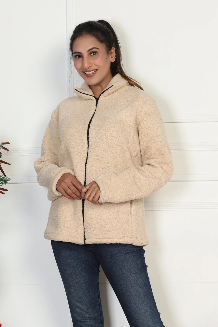 Mom and Daughter Winter Fashion: Cream Fleece Jacket Duo