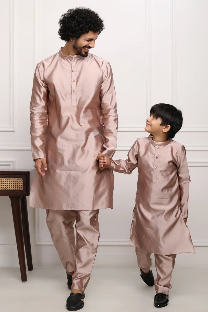 Exquisite Beige  Silk Kurta Pyjama Father And Son Twin Set