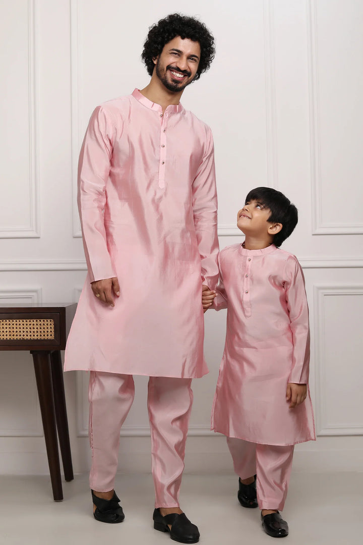 Exquisite Peach  Silk Kurta Pyjama  Father & Son Twin Set
