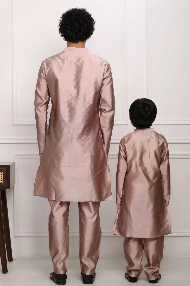 Exquisite Beige  Silk Kurta Pyjama Father And Son Twin Set