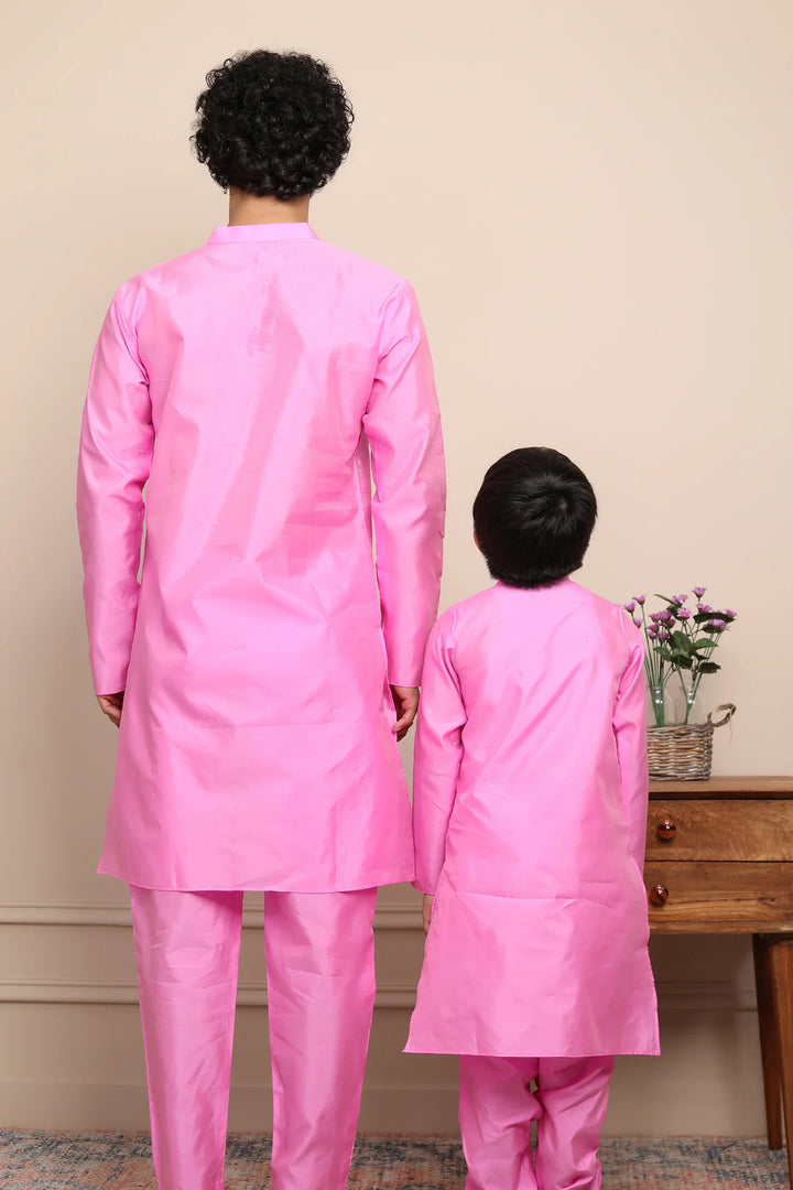 Ethnic Rouge Silk Kurta Pyjama Father & Son Set