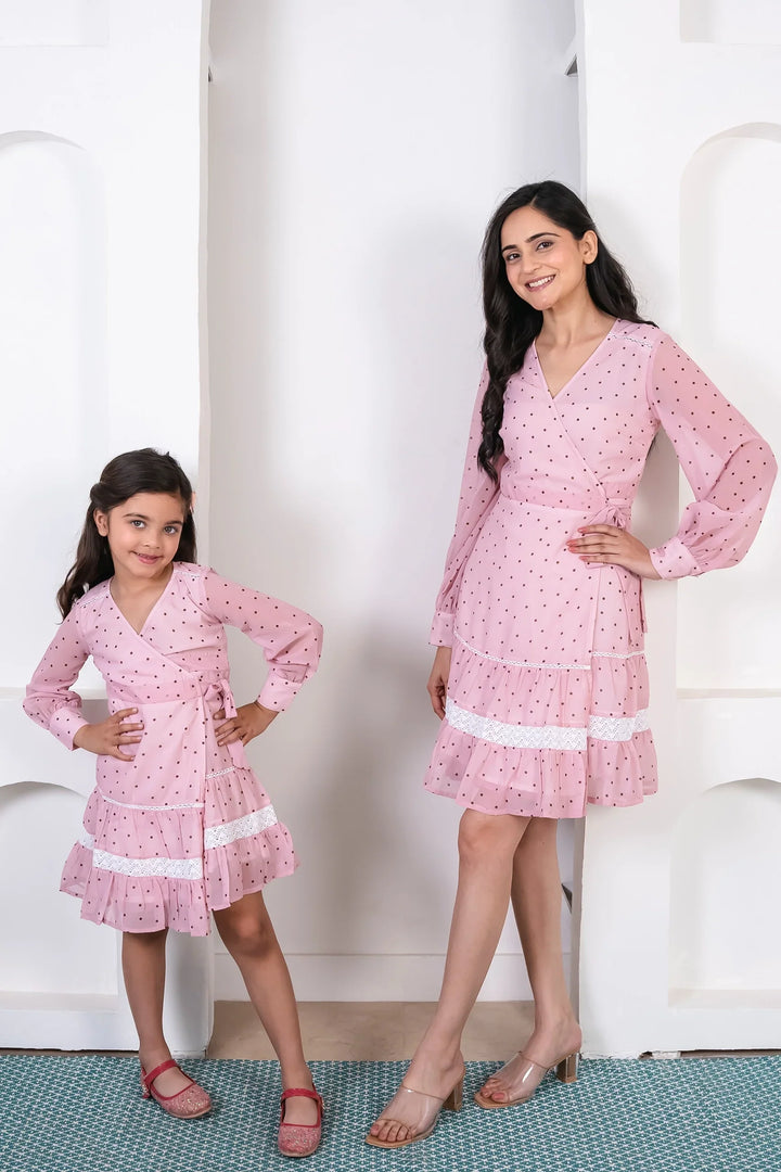 Rosy Pink & White Lace Mommy & Me Summer Dress Set