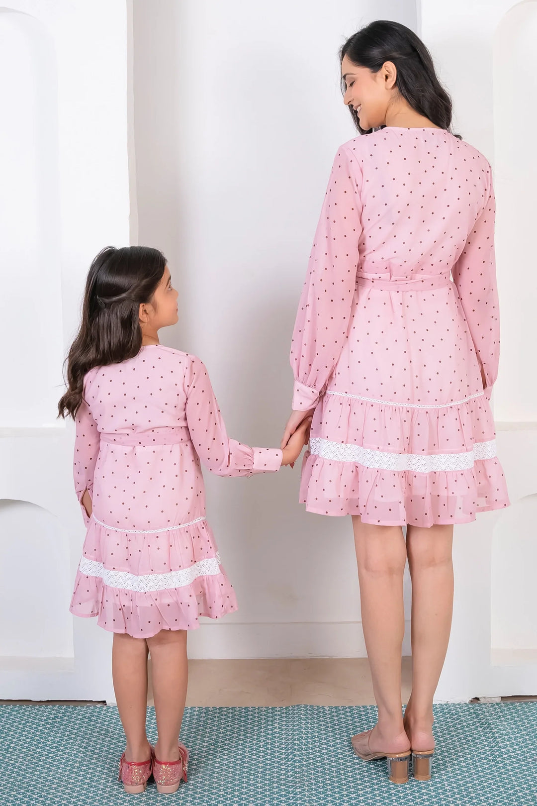 Rosy Pink & White Lace Mommy & Me Summer Dress Set