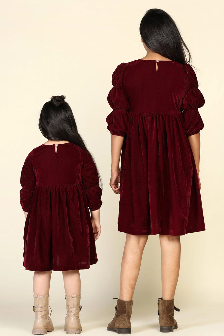 Mom & Daughter Duo: Stunning Maroon Velvet Samaira Dresses