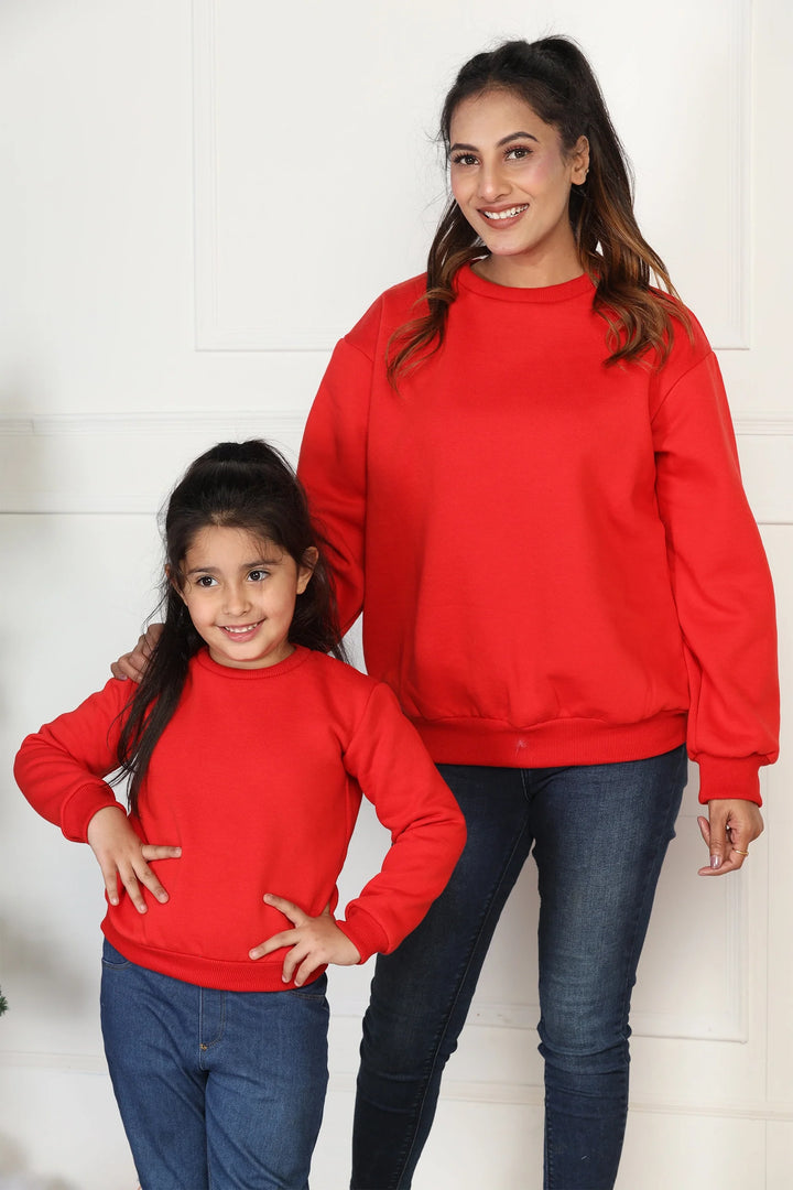 Cozy Red Matching Mom and Daughter Sweatshirt Set – Twinning in Style