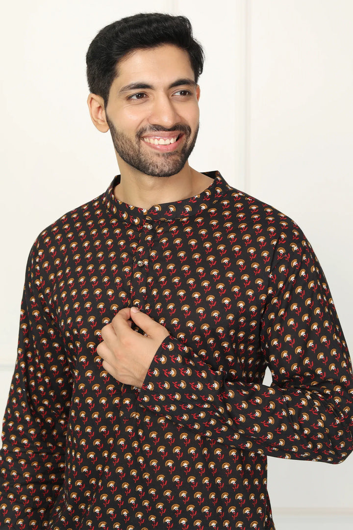 Black Printed Short Kurti & Matching Kurta Couple set