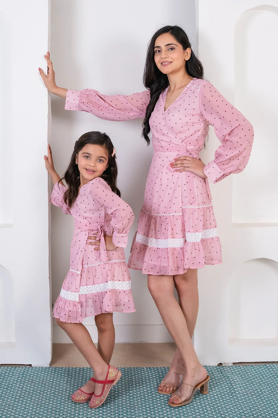 Rosy Pink & White Lace Mommy & Me Summer Dress Set