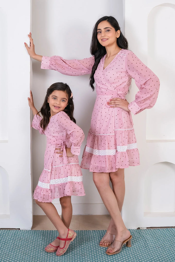 Rosy Pink & White Lace Mommy & Me Summer Dress Set
