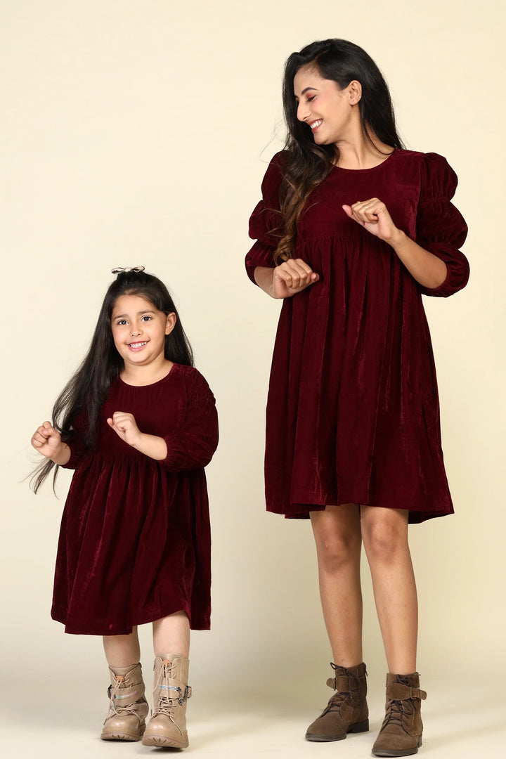Mom & Daughter Duo: Stunning Maroon Velvet Samaira Dresses