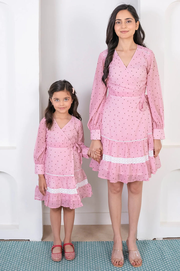 Rosy Pink & White Lace Mommy & Me Summer Dress Set