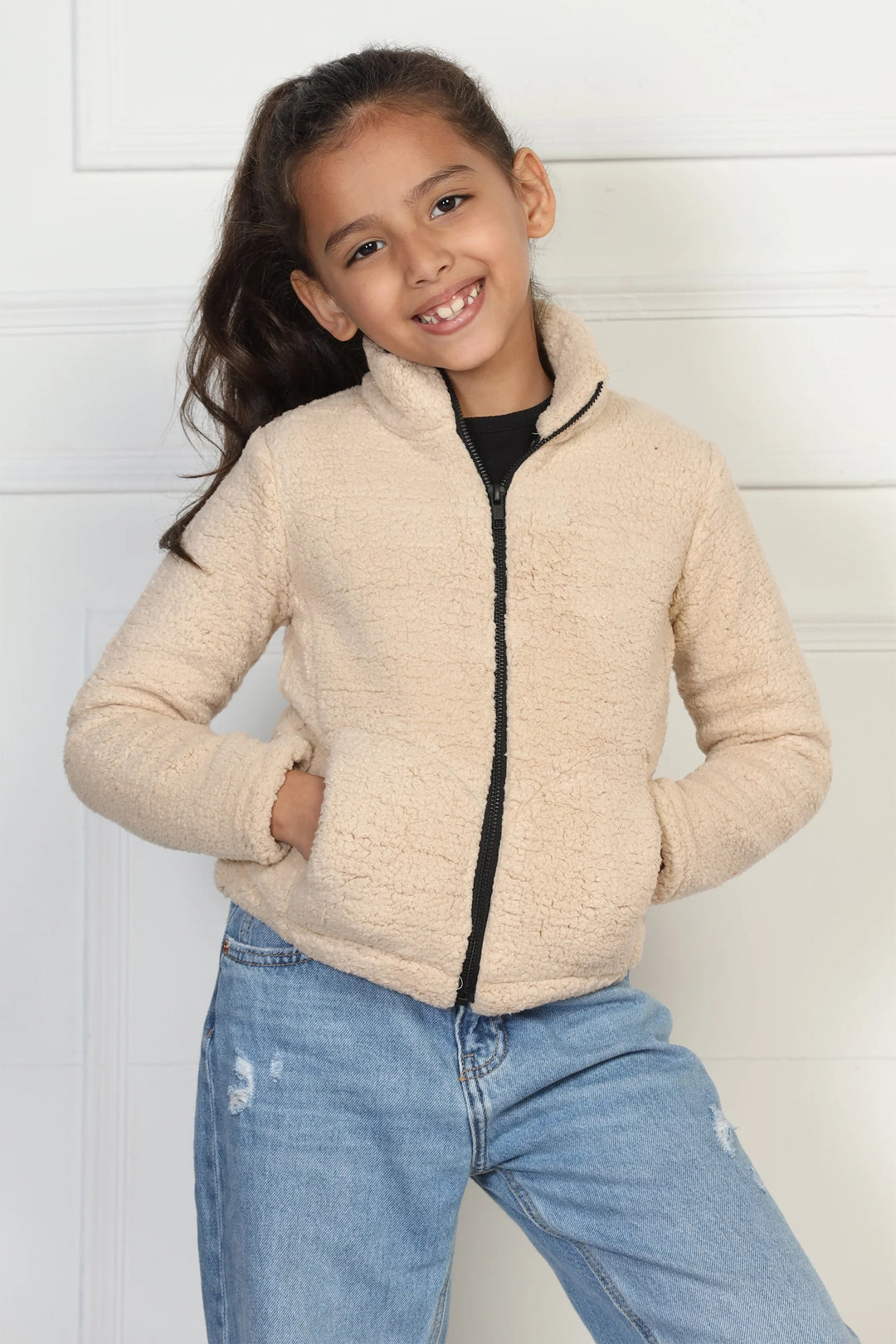 Mom and Daughter Winter Fashion: Cream Fleece Jacket Duo