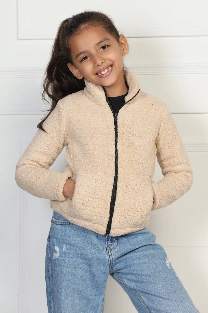 Mom and Daughter Winter Fashion: Cream Fleece Jacket Duo