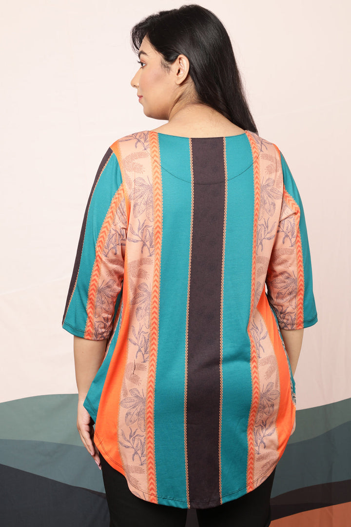Plus Size Ethnic Striped Centre Pleat Top