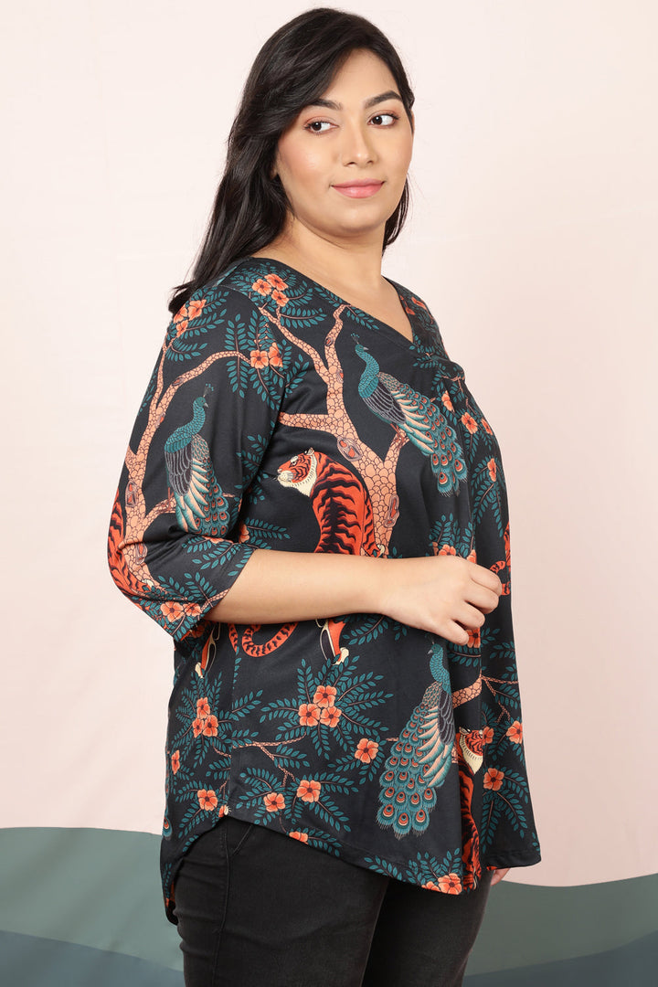 Plus Size Jungle Print Centre Pleat Top