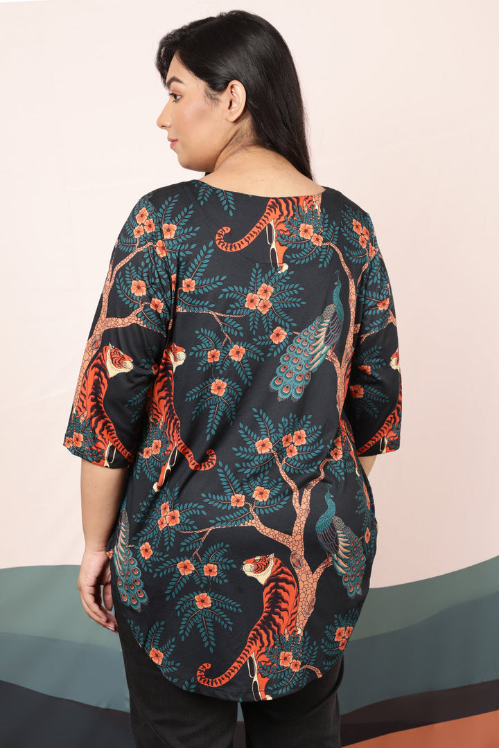 Plus Size Jungle Print Centre Pleat Top