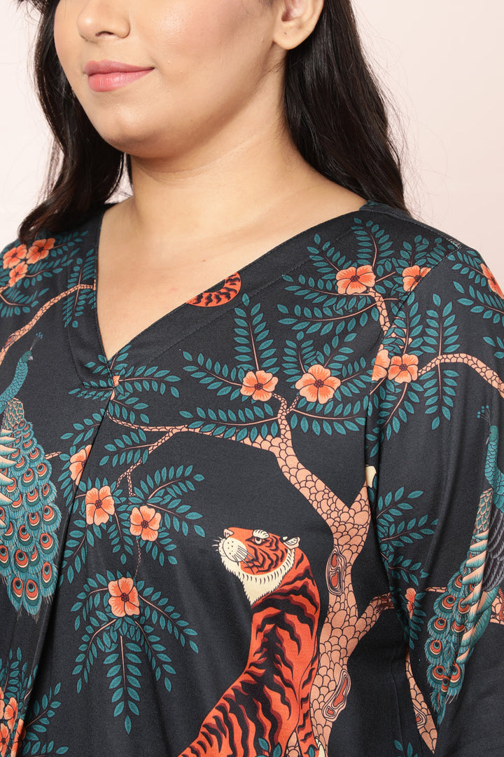 Plus Size Jungle Print Centre Pleat Top