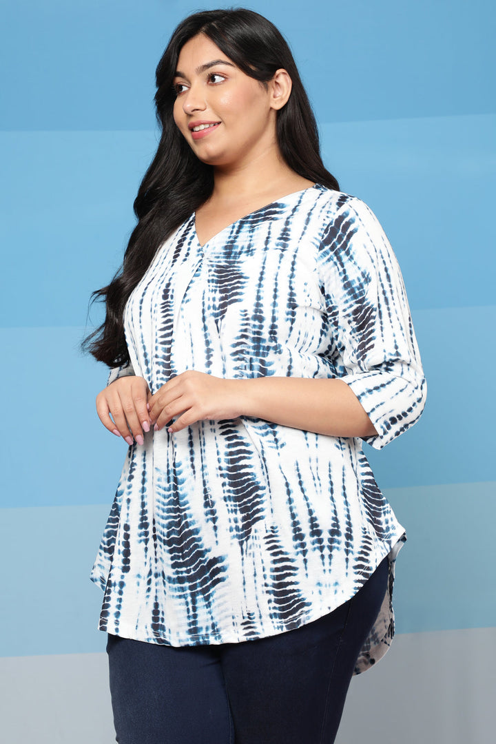 Plus Size Indigo Tie Dye Centre Pleat Top