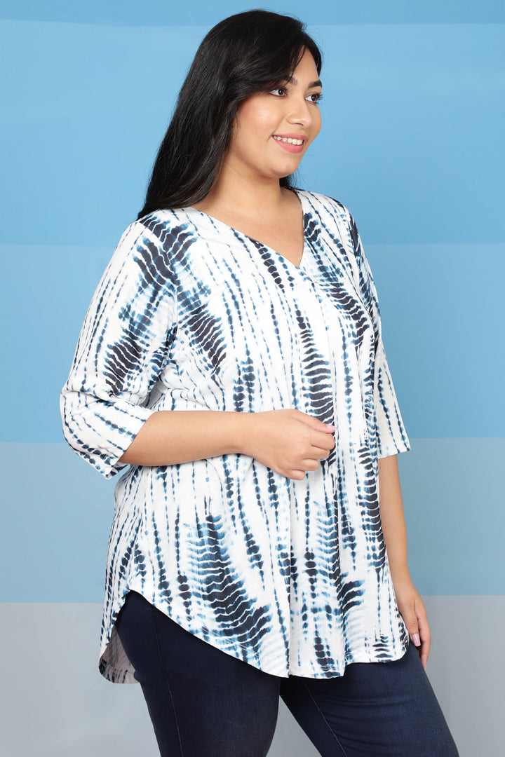 Plus Size Indigo Tie Dye Centre Pleat Top