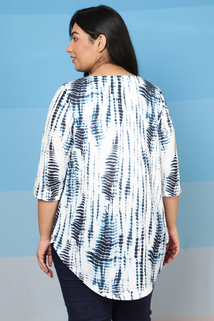 Plus Size Indigo Tie Dye Centre Pleat Top