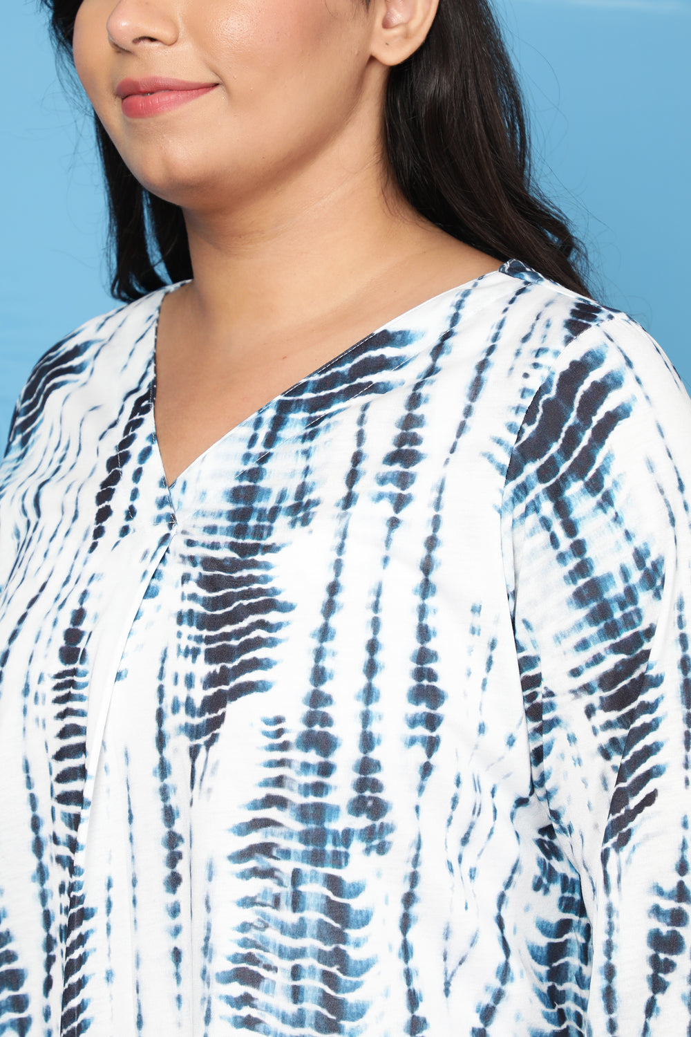 Plus Size Indigo Tie Dye Centre Pleat Top
