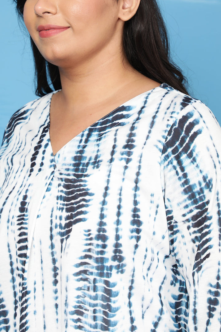 Plus Size Indigo Tie Dye Centre Pleat Top